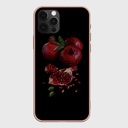 Чехол iPhone 12 Pro Max Сочные гранаты на черном фоне / 3D-Светло-розовый – фото 1