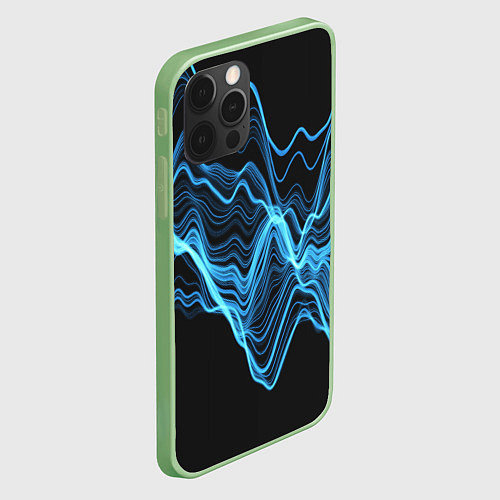 Чехол iPhone 12 Pro Max Синие волны-молнии / 3D-Салатовый – фото 2