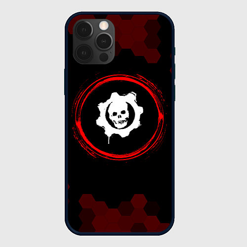 Чехол iPhone 12 Pro Max Символ Gears of War и краска вокруг на темном фоне / 3D-Черный – фото 1