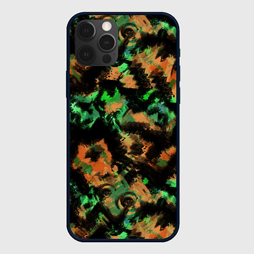 Чехол iPhone 12 Pro Max Зелено-оранжевый осенний абстрактный узор / 3D-Черный – фото 1