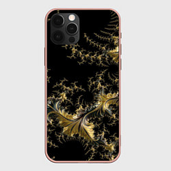 Чехол iPhone 12 Pro Max Черный с золотым фрактал мини Абстракция