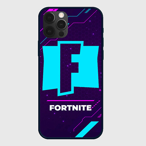 Чехол iPhone 12 Pro Max Символ Fortnite в неоновых цветах на темном фоне / 3D-Черный – фото 1