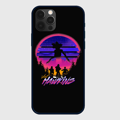 Чехол iPhone 12 Pro Max Visit Hawkins Stranger Things / 3D-Черный – фото 1