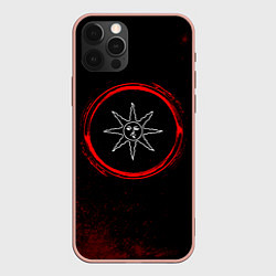 Чехол iPhone 12 Pro Max Символ Dark Souls и краска вокруг на темном фоне