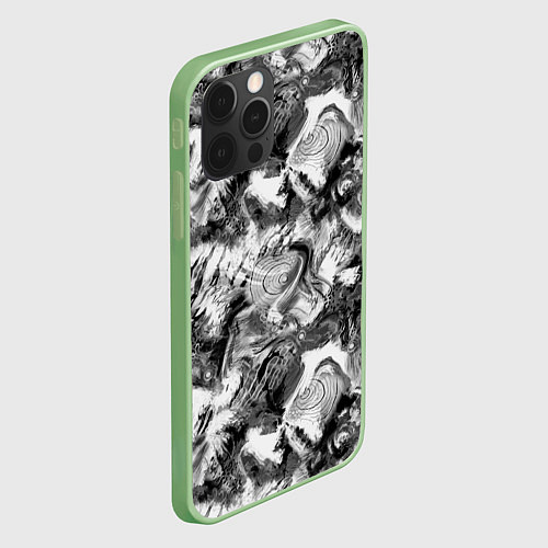 Чехол iPhone 12 Pro Max Абстрактный в серых тонах фон с головой рыбы / 3D-Салатовый – фото 2