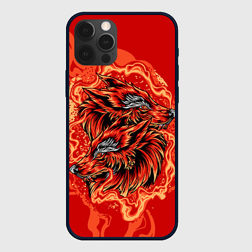 Чехол iPhone 12 Pro Max Огненные лисы / 3D-Черный – фото 1