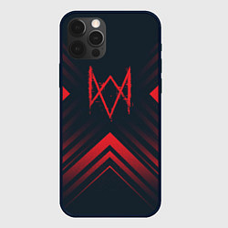 Чехол iPhone 12 Pro Max Красный Символ Watch Dogs на темном фоне со стрелк
