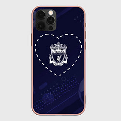 Чехол iPhone 12 Pro Max Лого Liverpool в сердечке на фоне мячей