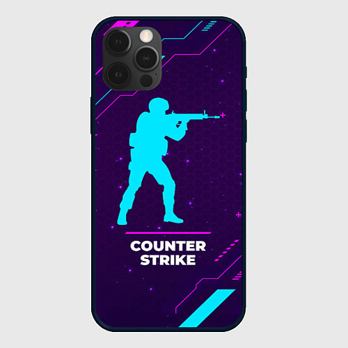 Чехол iPhone 12 Pro Max Символ Counter Strike в неоновых цветах на темном / 3D-Черный – фото 1