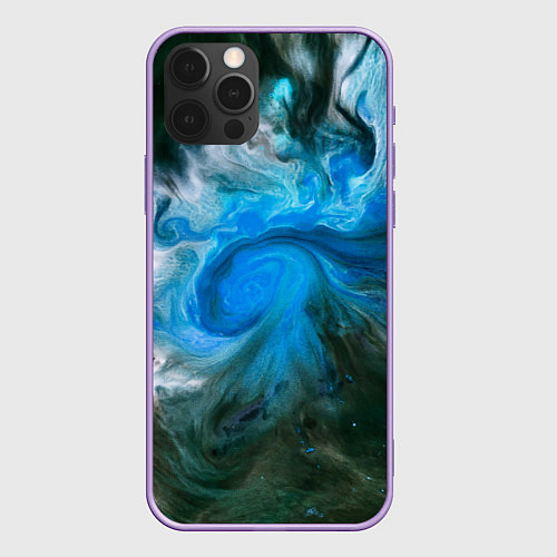 Чехол iPhone 12 Pro Max Неоновые краски - Синий / 3D-Сиреневый – фото 1