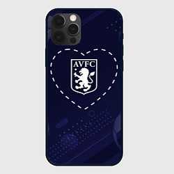 Чехол iPhone 12 Pro Max Лого Aston Villa в сердечке на фоне мячей