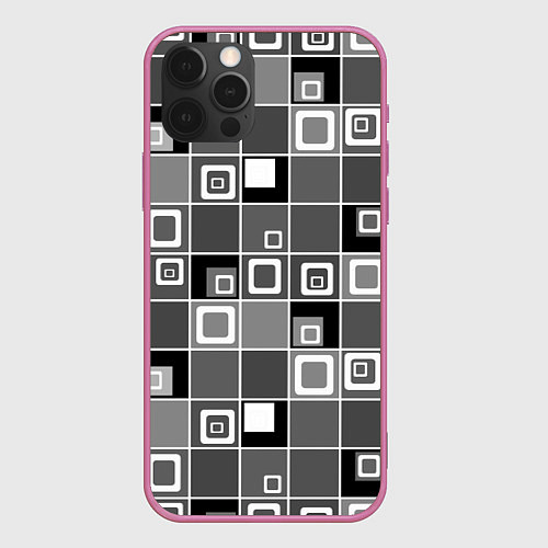 Чехол iPhone 12 Pro Max Geometric shapes черно-белый / 3D-Малиновый – фото 1
