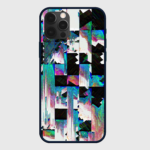 Чехол iPhone 12 Pro Max Glitch Abstract squares Глитч Абстрактные квадраты / 3D-Черный – фото 1