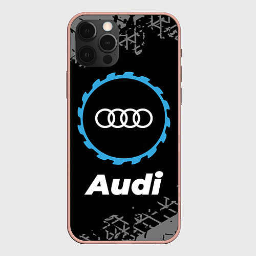 Чехол iPhone 12 Pro Max Audi в стиле Top Gear со следами шин на фоне / 3D-Светло-розовый – фото 1