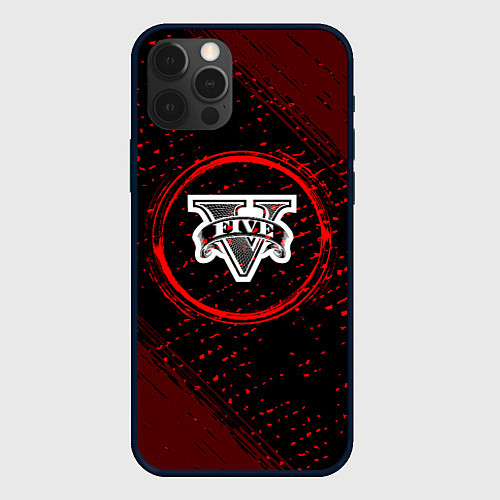 Чехол iPhone 12 Pro Max Символ GTA и краска вокруг на темном фоне / 3D-Черный – фото 1