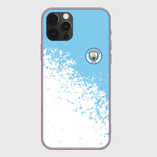 Чехол iPhone 12 Pro Max Manchester city белые брызги на голубом фоне / 3D-Серый – фото 1