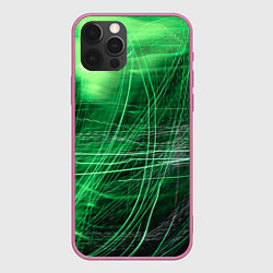 Чехол iPhone 12 Pro Max Неоновые волны и линии - Зелёный