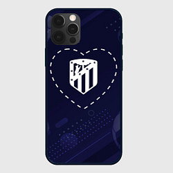 Чехол iPhone 12 Pro Max Лого Atletico Madrid в сердечке на фоне мячей