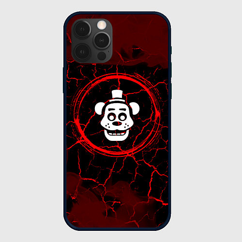 Чехол iPhone 12 Pro Max Символ FNAF и краска вокруг на темном фоне / 3D-Черный – фото 1