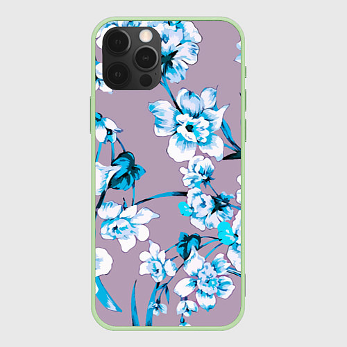 Чехол iPhone 12 Pro Max Летний стилизованный цветочный паттерн / 3D-Салатовый – фото 1