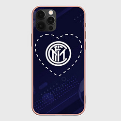 Чехол iPhone 12 Pro Max Лого Inter в сердечке на фоне мячей