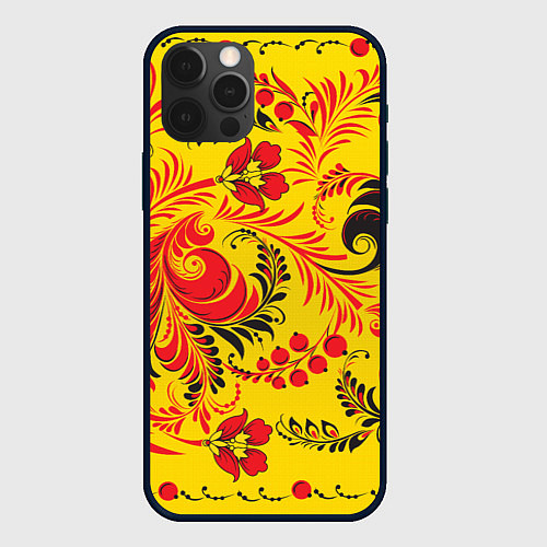 Чехол iPhone 12 Pro Max Хохломская Роспись Цветы / 3D-Черный – фото 1