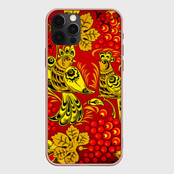 Чехол iPhone 12 Pro Max Хохломская Роспись Две Птици На Красном Фоне