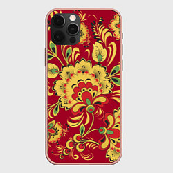 Чехол iPhone 12 Pro Max Хохломская Роспись Цветы На красном Фоне