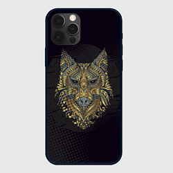 Чехол для iPhone 12 Pro Max Голова волка с узорами, цвет: 3D-черный