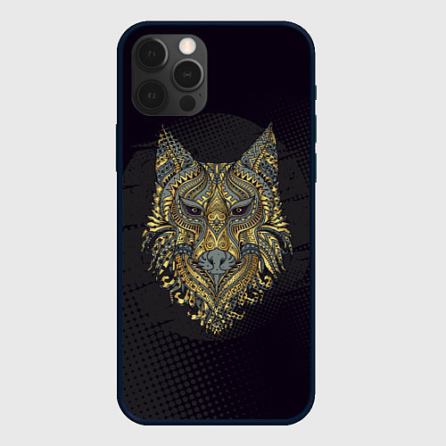 Чехол iPhone 12 Pro Max Голова волка с узорами / 3D-Черный – фото 1