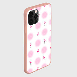 Чехол для iPhone 12 Pro Max Фламинго и круги на белом фоне, цвет: 3D-светло-розовый — фото 2