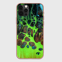 Чехол для iPhone 12 Pro Max Неоновый песок и камни - Зелёный, цвет: 3D-светло-розовый