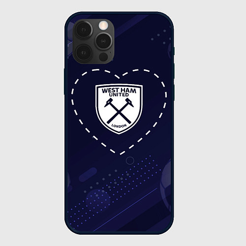 Чехол iPhone 12 Pro Max Лого West Ham в сердечке на фоне мячей / 3D-Черный – фото 1