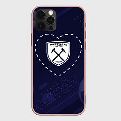 Чехол iPhone 12 Pro Max Лого West Ham в сердечке на фоне мячей