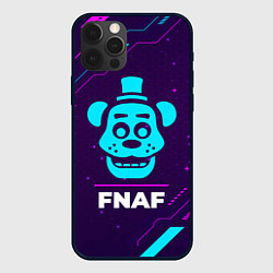 Чехол для iPhone 12 Pro Max Символ FNAF в неоновых цветах на темном фоне, цвет: 3D-черный