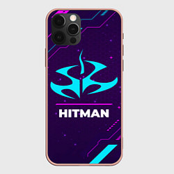 Чехол iPhone 12 Pro Max Символ Hitman в неоновых цветах на темном фоне