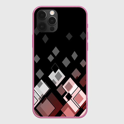 Чехол iPhone 12 Pro Max Geometric pattern черно-коричневый узор Ромбы / 3D-Малиновый – фото 1