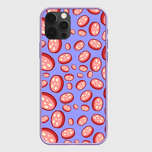 Чехол iPhone 12 Pro Max Колбасный дождь / 3D-Сиреневый – фото 1