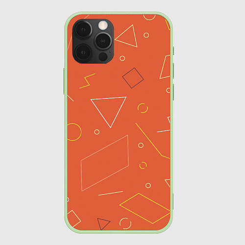 Чехол iPhone 12 Pro Max Геометрические Фигуры На Оранжевом Фоне / 3D-Салатовый – фото 1