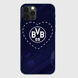 Чехол для iPhone 12 Pro Max Лого Borussia в сердечке на фоне мячей, цвет: 3D-черный