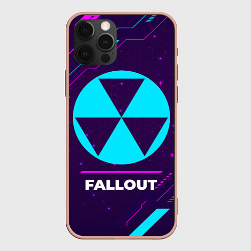 Чехол iPhone 12 Pro Max Символ Fallout в неоновых цветах на темном фоне / 3D-Светло-розовый – фото 1