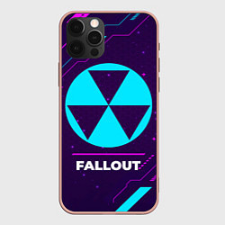 Чехол iPhone 12 Pro Max Символ Fallout в неоновых цветах на темном фоне