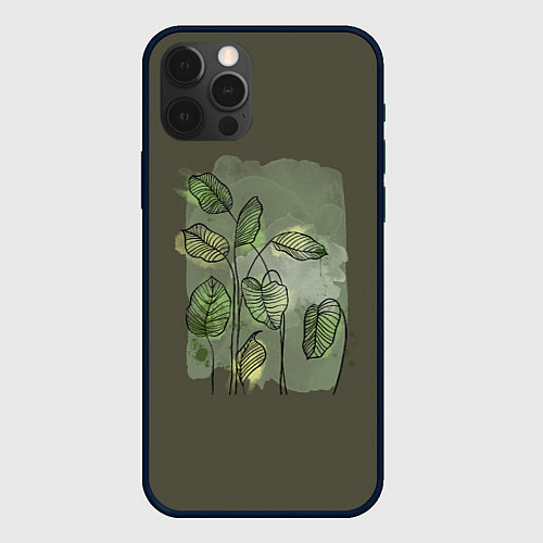 Чехол iPhone 12 Pro Max Нежные акварельные листья / 3D-Черный – фото 1
