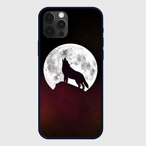 Чехол iPhone 12 Pro Max Волк и луна Wolf and moon / 3D-Черный – фото 1