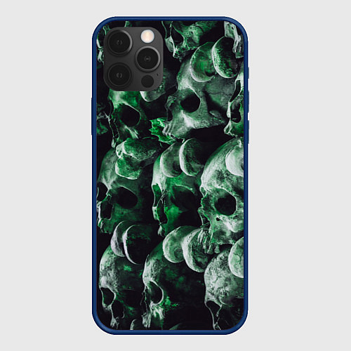 Чехол iPhone 12 Pro Max Множество черепов во тьме - Зелёный / 3D-Тёмно-синий – фото 1