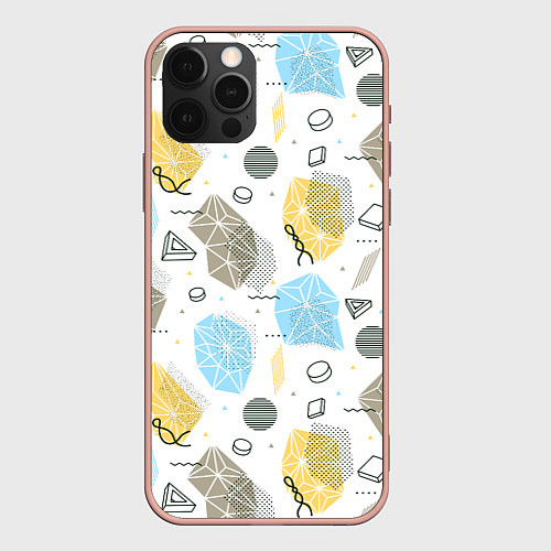 Чехол iPhone 12 Pro Max Разноцветные Многоугольники и Круги / 3D-Светло-розовый – фото 1