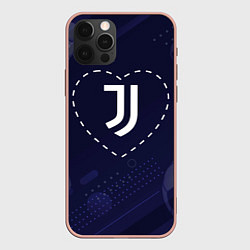 Чехол iPhone 12 Pro Max Лого Juventus в сердечке на фоне мячей