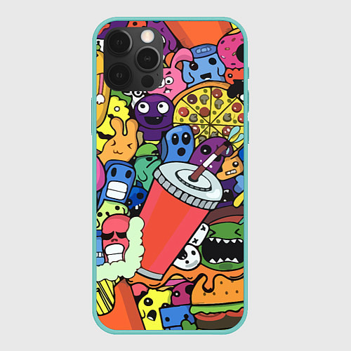 Чехол iPhone 12 Pro Max Fast food pattern Pop art Fashion trend / 3D-Мятный – фото 1