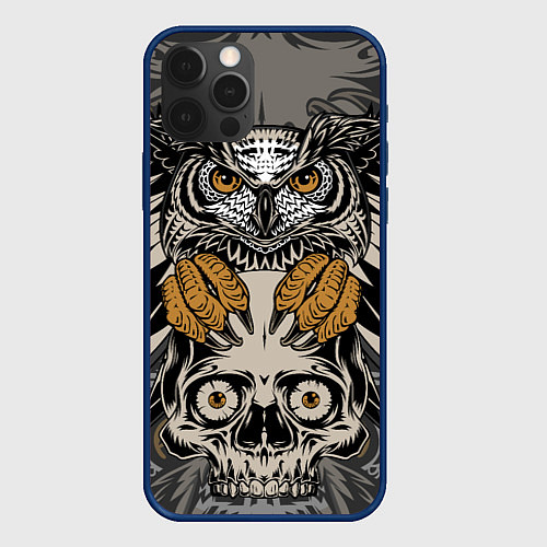 Чехол iPhone 12 Pro Max Сова с черепом Owl with Skull / 3D-Тёмно-синий – фото 1