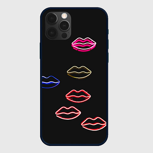 Чехол iPhone 12 Pro Max Неоновое множество губ - Красный / 3D-Черный – фото 1